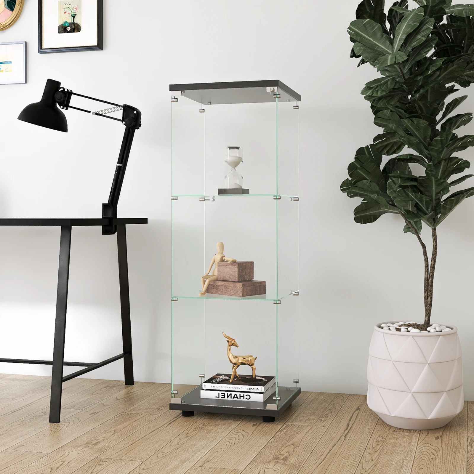 Rosahqnda Glasvitrine mit 3 Regalen und Tür, bodenstehendes Curio-Bücherregal für Wohnzimmer, Schlafzimmer, 16,7 x 14,3 x 49,3 Zoll – Detail 14