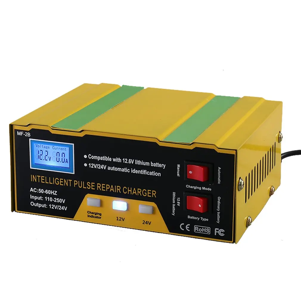 

Интеллектуальное зарядное устройство 12 В для автомобиля и мотоцикла, импульсный ремонтный тип, свинцово-кислотный аккумулятор, многофункциональное зарядное устройство
