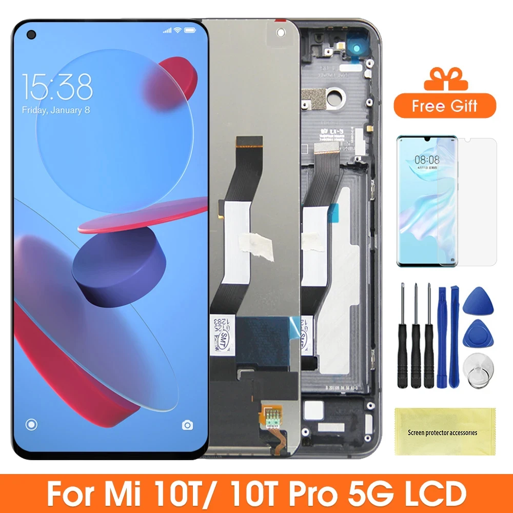 Eonpam Scocca Vetro Posteriore Sostituzione per Xiaomi Mi 10T Lite 5G Qualità Originale Back Cover Coperchio Copribatteria + Kit di Riparazione( Blu