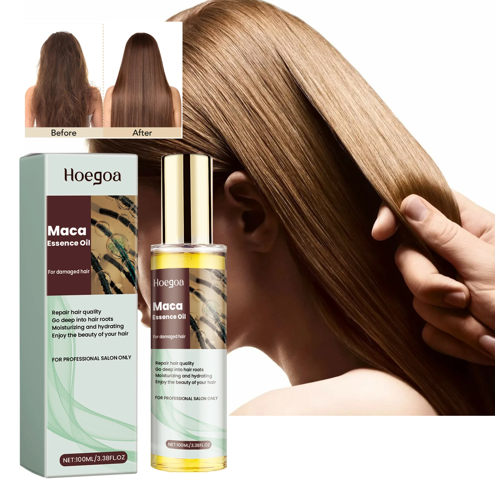 HOEGOA Maca Essence Oil Deeply Nourish Repair Damaged Hair Smoother and Healthier Improve Hair Texture Rejuvenate Oil