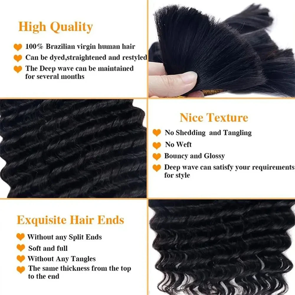 Boho Braids Human Hair Bulk Braiding Hair Deep Wave 100% Human Hair Unprocessed Remy Bulk Hair No Weft Bundle Hair For Braiding