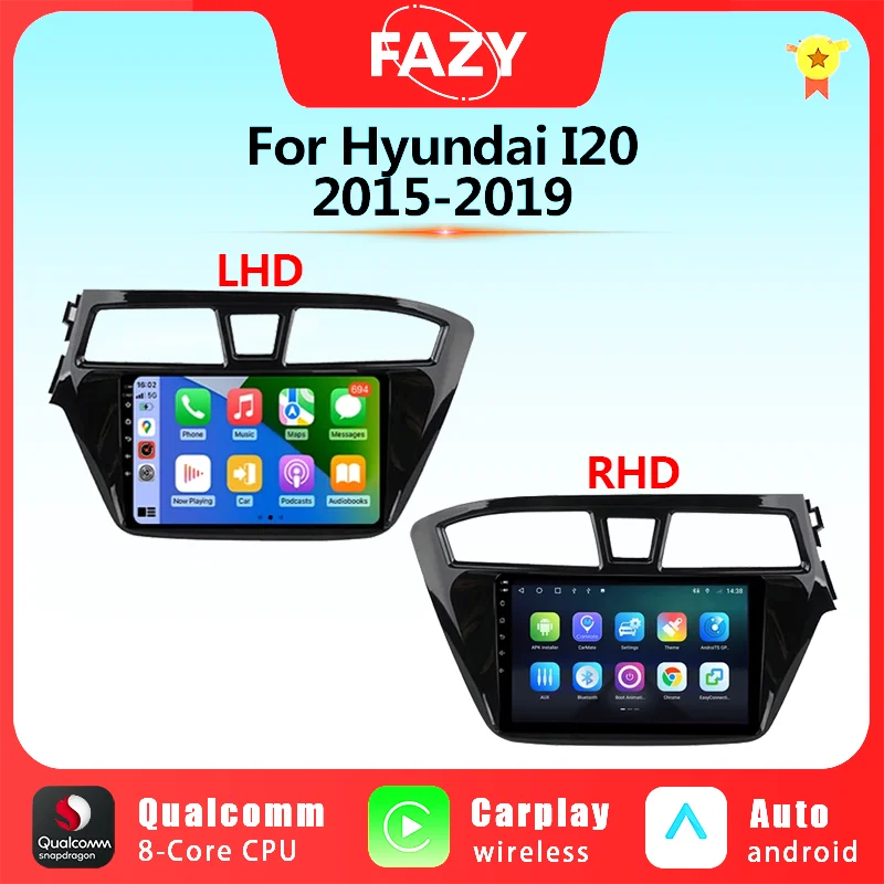 

9'' QLED Screen 2 Din Android Auto Radio For Hyundai i20 LHD RHD 2015 2016 2017 2018 2019 Carplay Multimedia 4G Wifi GPS DVD DSP
