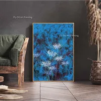 Hand Painted Abstract Blue Floral Oil Painting Textured Spider Lily Canvas Wall Art Unique Vertical Picture for Bedroom Decor 6