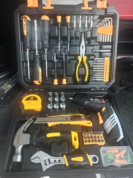 DEKO 100Pcs/113Pcs EDC General Household Repair Hand Tool Set with Tool box Socket Wrench Screwdriver Knife for Woodworking photo review
