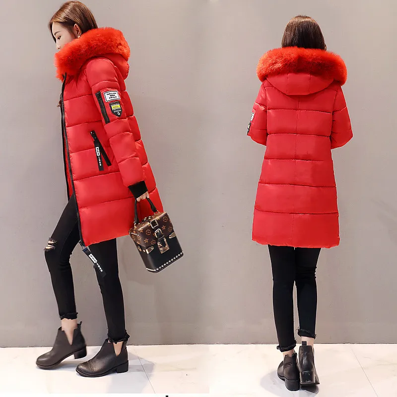 2024 Winter Women Parka Coats Long Cotton Casual Fur Hooded Jackets Thick Warm Slim-fit Jacket Female Overcoat Clothing 5