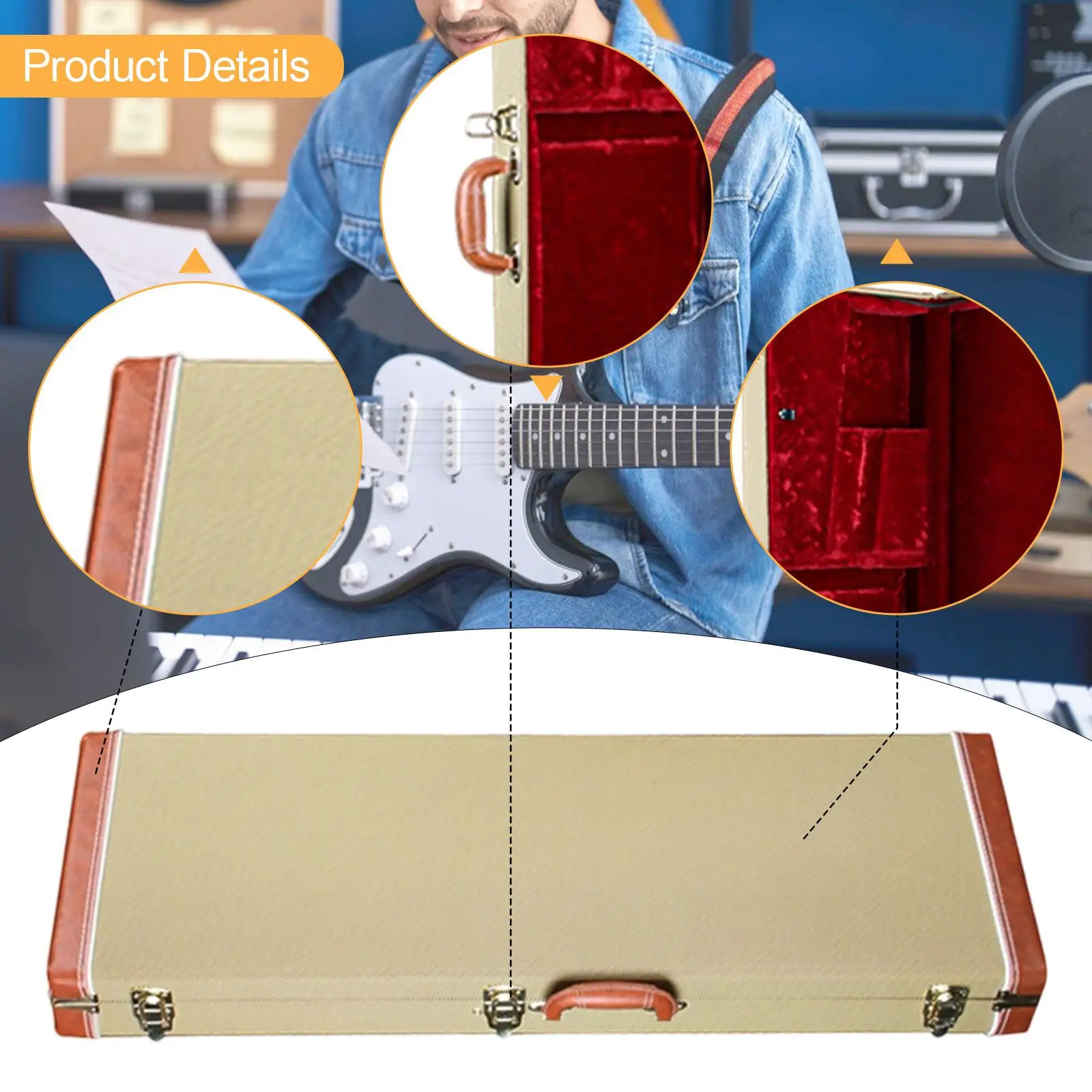Electric Guitar Hard Case Sturdy Guitar Storage Box Hard Shell Carrying Case Wooden Instrument Protector for Electric