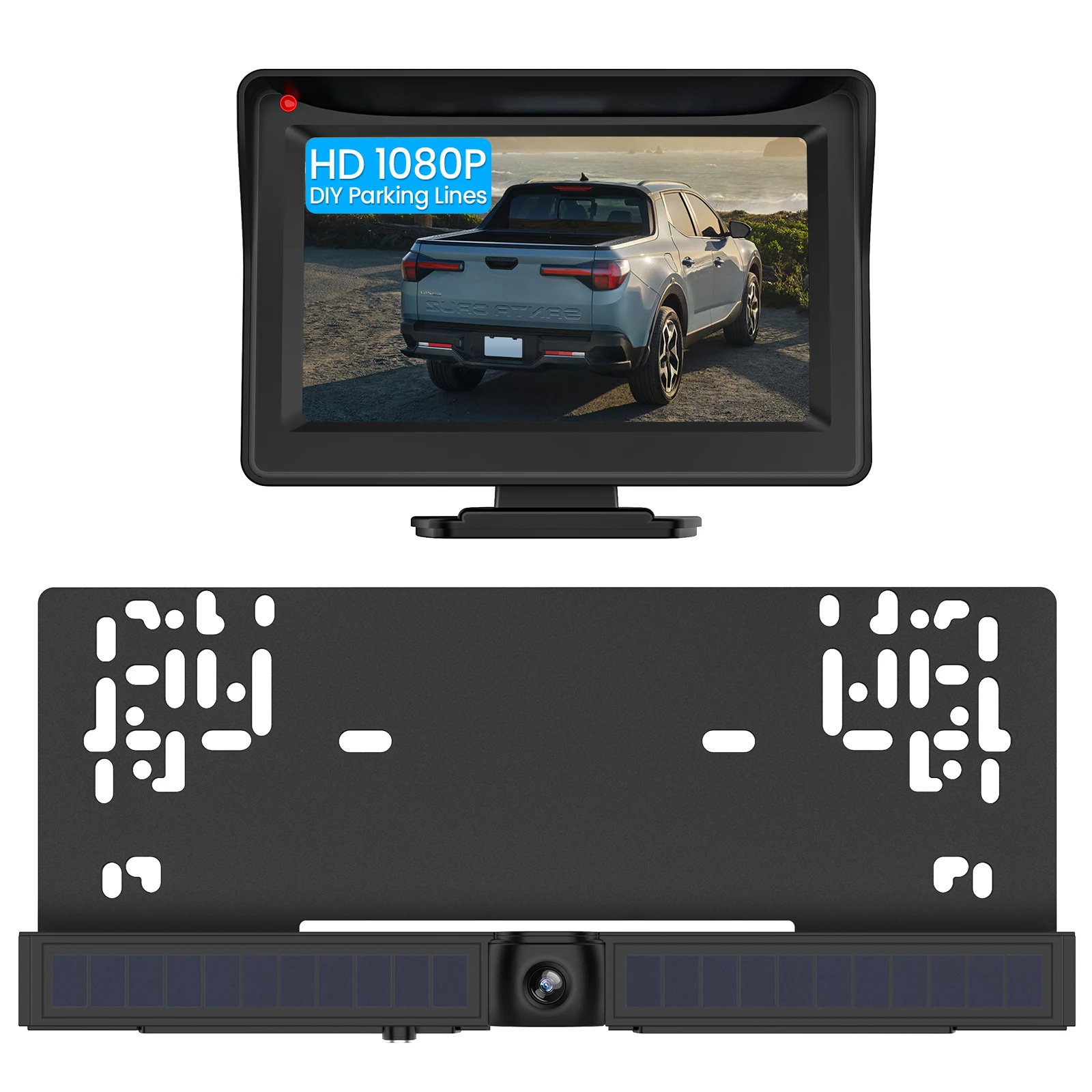 Solar wireless backup camera mounted on vehicle tail area