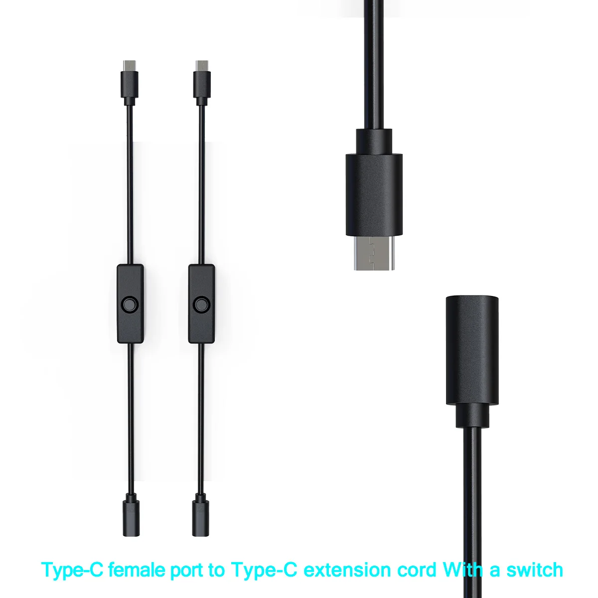 Versatile Type C Power Extension Cord with On/Off Switch – USB-C, Micro-USB, and DC 5.5x2.1mm Connectors, Ideal for Various Devices – 5V