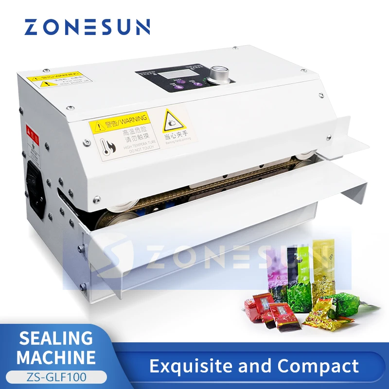 

ZONESUN Continuous Band Sealer Bag Sealing Machine Aluminum Foil Plastic Film PE Coated Paper Food Packaging ZS-GLF100