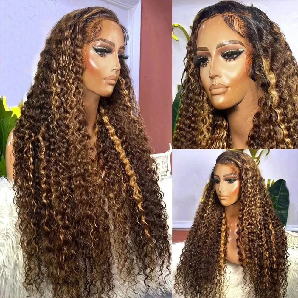P4/27 Invisible Strap HD 360 Full Lace Wig Glueless Wig Highlight Wig Human Hair Deep Curly Precut 360 Lace Front Wig Preplucked