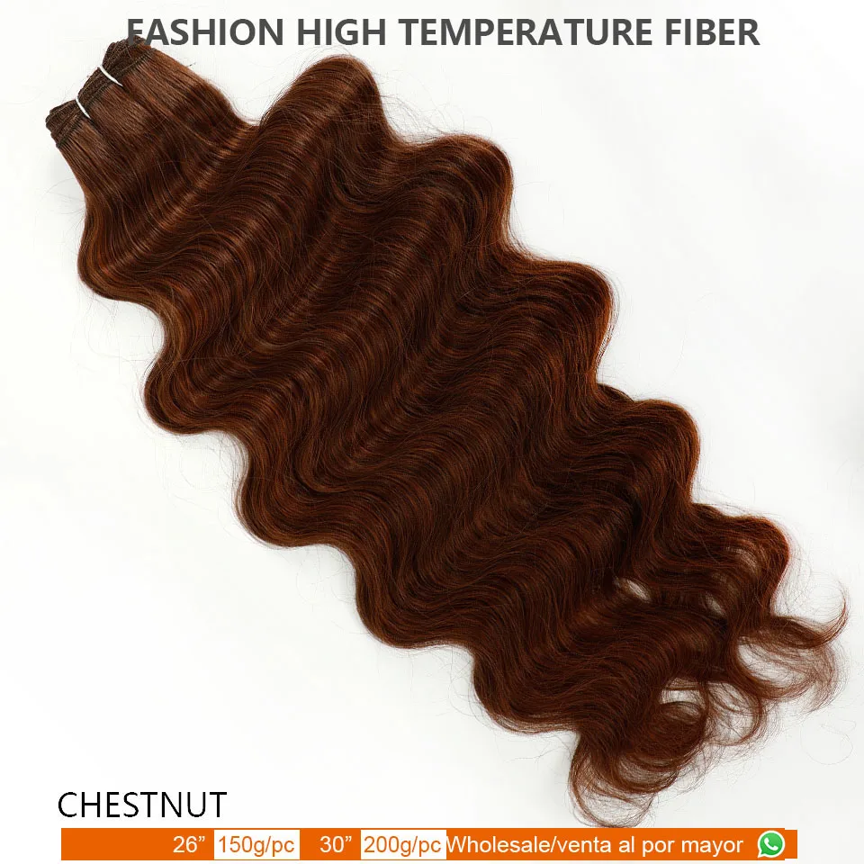 Chocolate Brown Body Wave Hair Weave Bundles - 30 Synthetic Heat-Resistant Fiber Extension, Natural Look