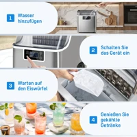Machine à glaçons 20 kg/24 h avec réservoir d'eau de 3,2 L, chauffe-glaçons en acier inoxydable avec nettoyage automatique et minuterie, silencieuse, automatique, pour cuisine, fête, bureau, 25,2x36x37,1 cm, argent 3