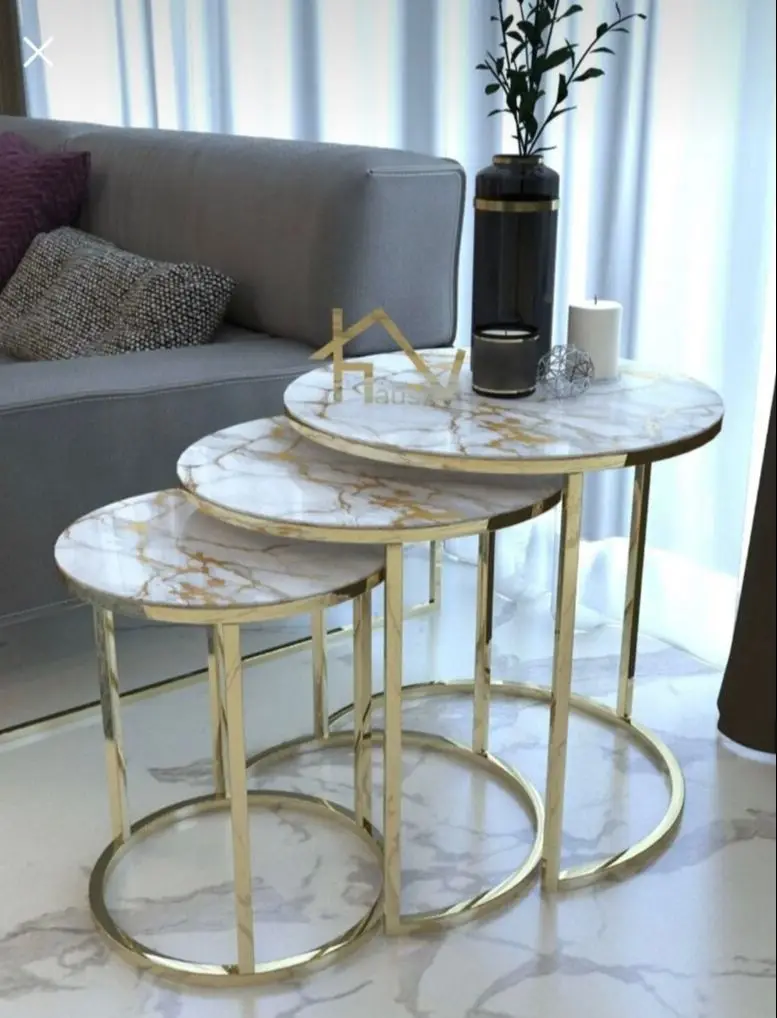 White Gold Nest Round Coffee Table set