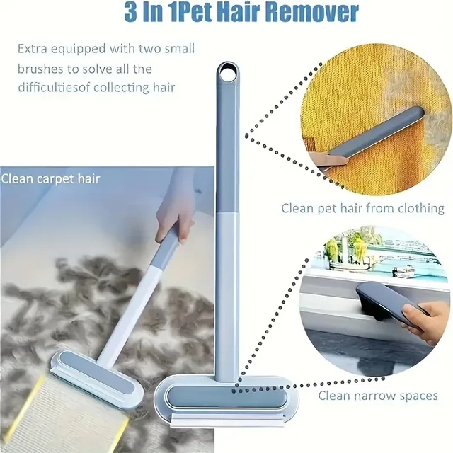 4-in-1 long handled pet hair removal brush with adjustable length, washable, reusable cat and dog hair remover 2