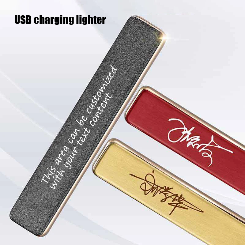 

Customizable text USB rechargeable rectangular metal lighter multi-color electronic cigarette lighter