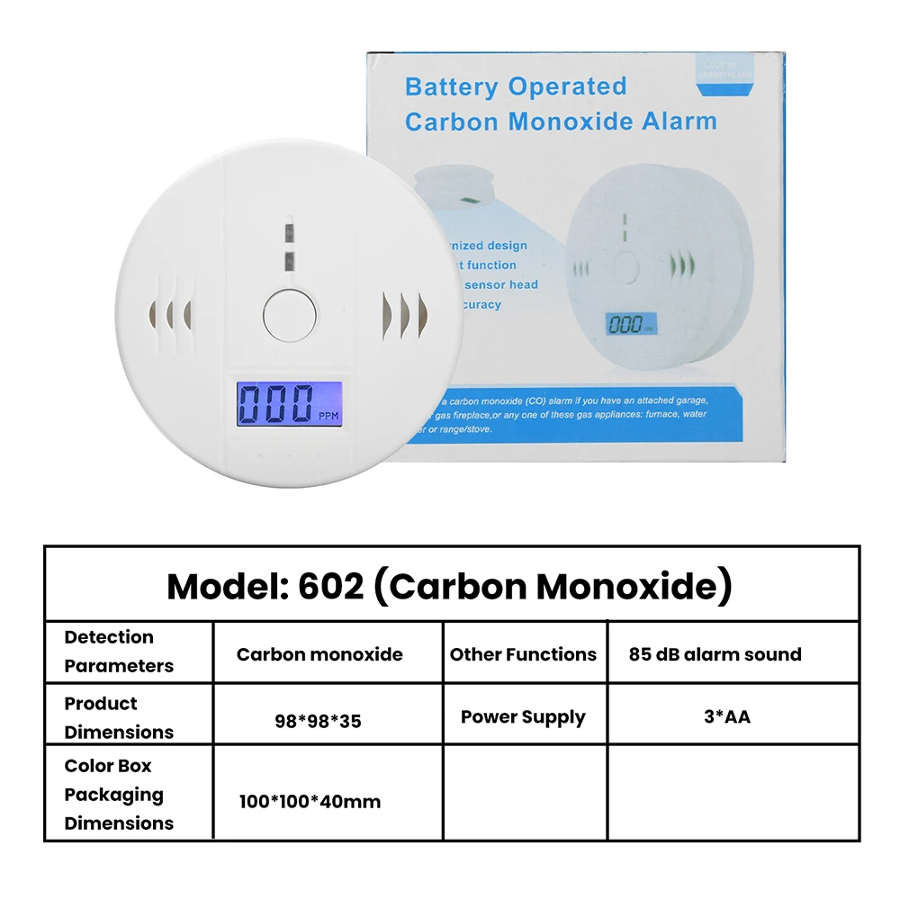 LED Digital Display Carbon Monoxide Detector Smoke CO Gas Sensor AA Battery Powered Fire Siren Alarm For Home Smokehouse - 3