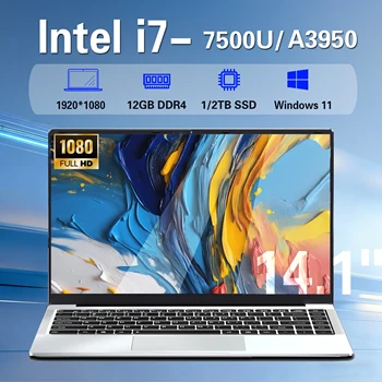 Windows 11 14.1 inch Laptop Computer intel i7 7500U Intel A3950 Laptops 1080P 12GB DDR4 1TB 2TB SSD Portable i7 Laptop Notebook 1