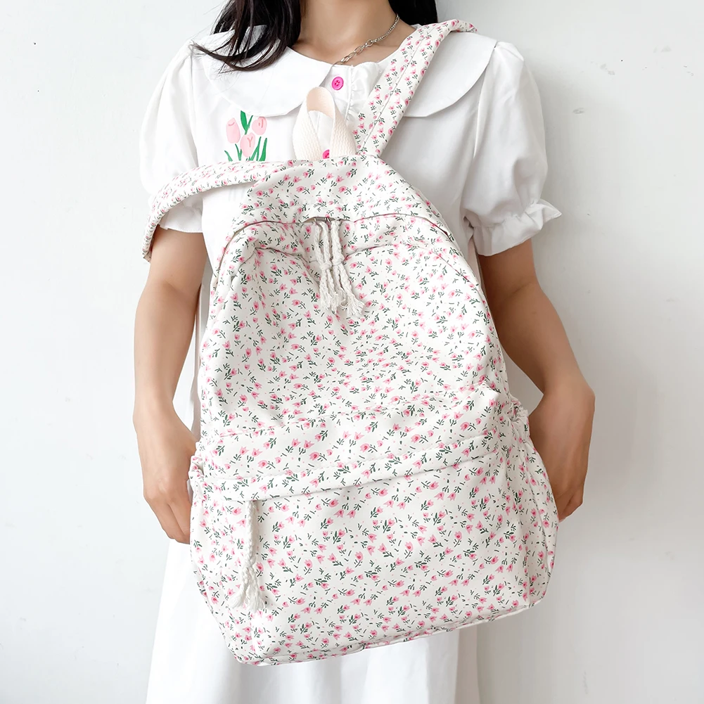 Korean Student School Backpack Floral White School Bags For Teenage Girls Cute Women's backpack brand Book Bag Nylon Rucksack