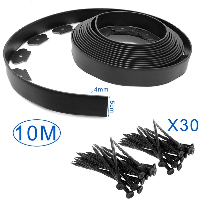 5M Garden Edging Border Flexible Lawn Grass Edging Decor Fence Landscape Belt Garden Patio Greening Belt with 30 Pins