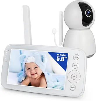 BM505 Baby Monitor Camera Audio 5" Screen 28Hrs Battery Video Camera Night Vision 2Way Talk 10 Lullabies Baby Nanny Security Cam 1