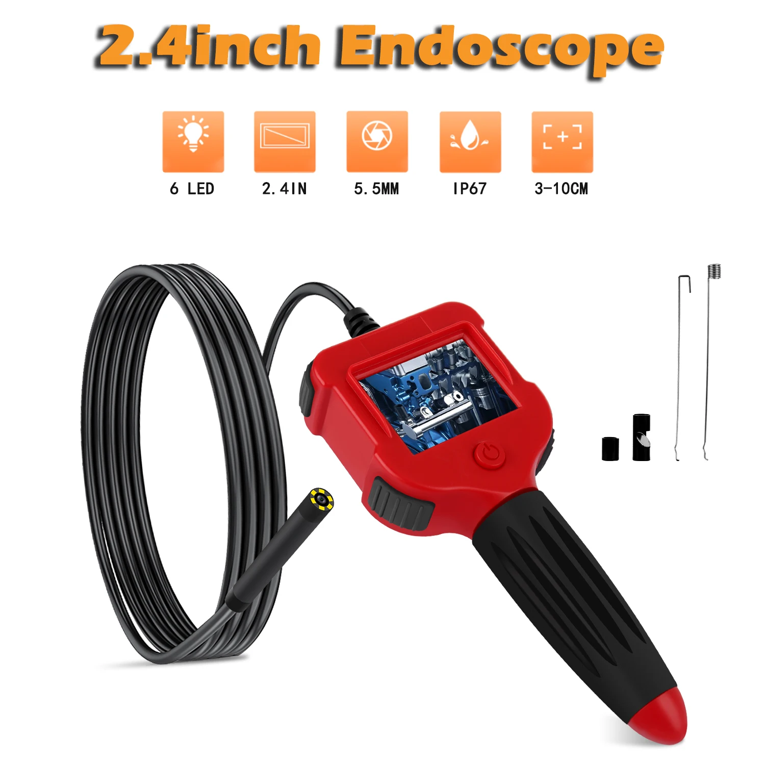 

2.4IN 720P Car Inspection Stethoscope Device Endoscopic Cable Flexible Wire Cameras Inspection Full Hd Industrial Endoscope