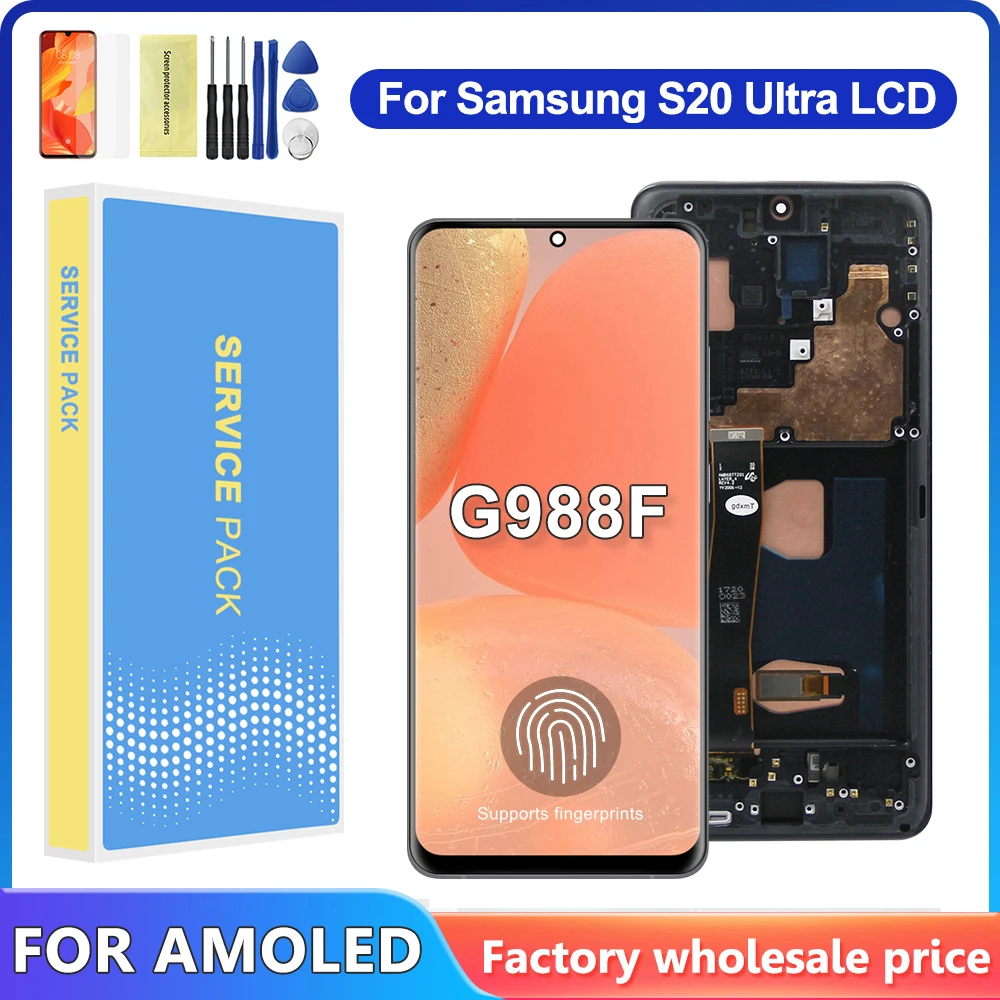 Display Ultra Amoled S20 Con Cornice, Per Samsung S20 Ultra G988B Display Lcd Touch Screen Digitizer Assembly