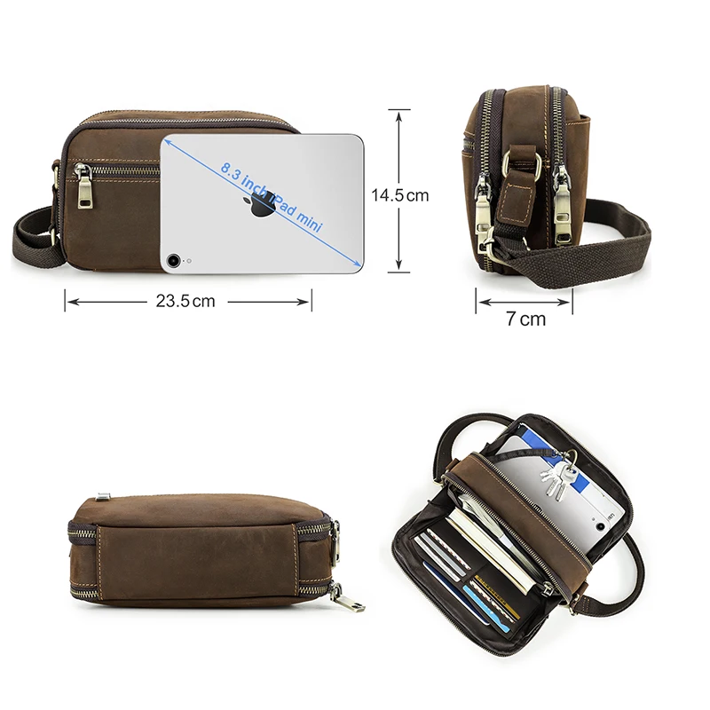 CONTACT'S Genuine Leather Men's Bag Small Messenger Bag Vintage Crossbody Bags Travel Strap Shoulder Bags Handbag Male Luxury