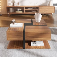 Comanlai 78x78x36cm Table basse moderne, table de salon avec 4 tiroirs, deux niveaux de rangement, table centrale de canapé multifonctionnelle 3