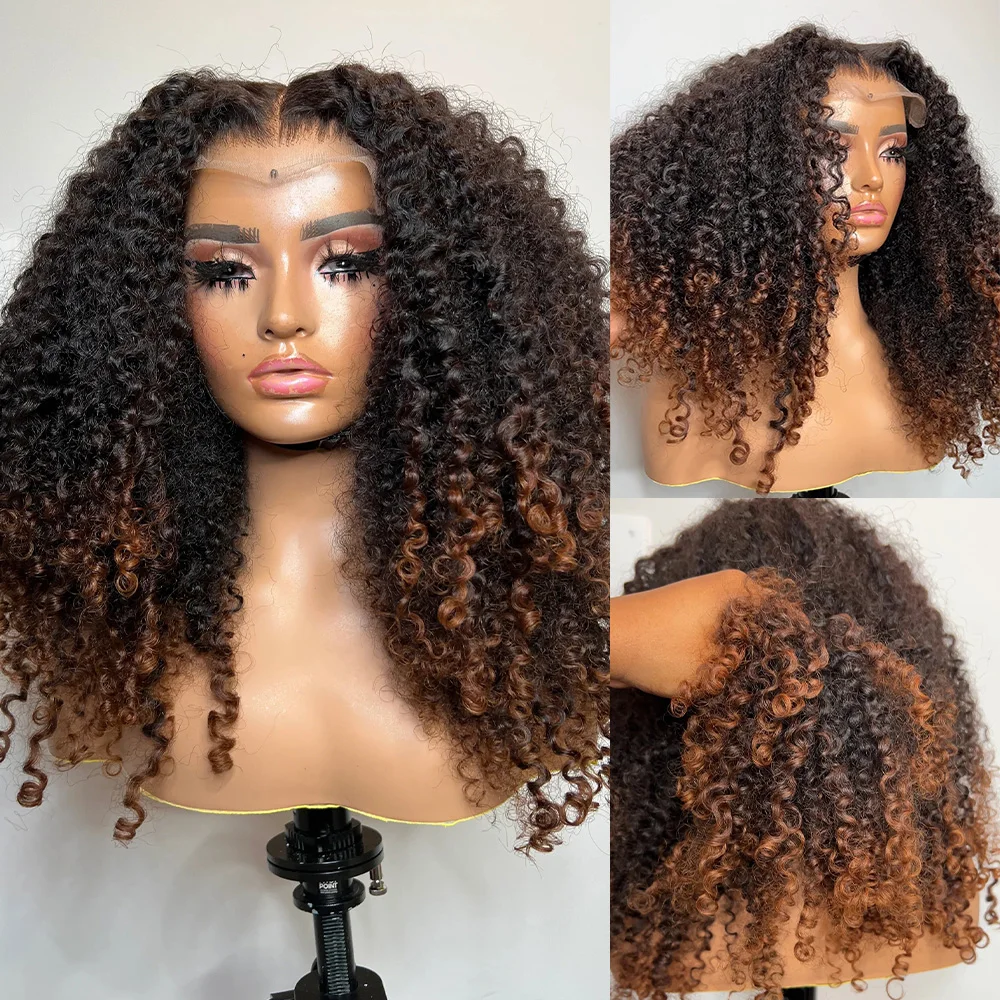 Ombre Brown Wear Go Human Hair Wigs Pre-Styled Layered Cut Kinky Curly Wig HD 7x5 Glueless Pre-Cut Wig for Quick Installation 2