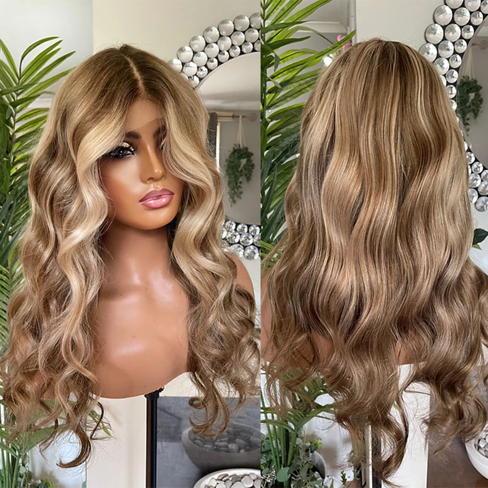 

Brown Balayage Hair Full Lace Wig Blonde Highlight Dark Root HD Invisible Lace Front Wig 100% Virgin Premium Human Hair Glueless