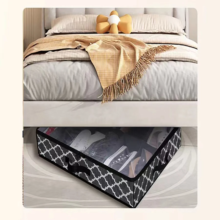Under Bed Shoe Storage Organizer Adjustable Dividers, Reinforced Handle, Underbed Storage Solution with Clear Window, Breathable