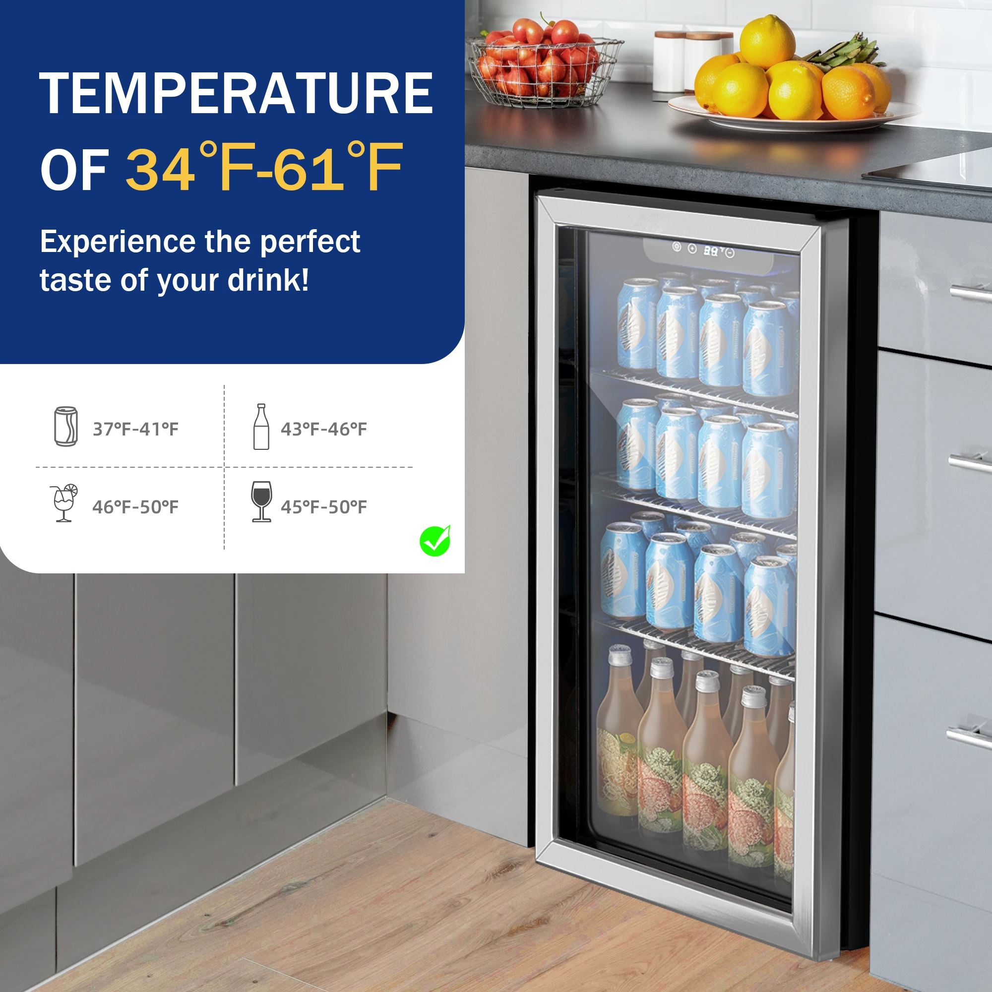 Beverage Refrigerator and Cooler, 125 Can Mini fridge with Glass Door for Home/Bar/Office, Silver