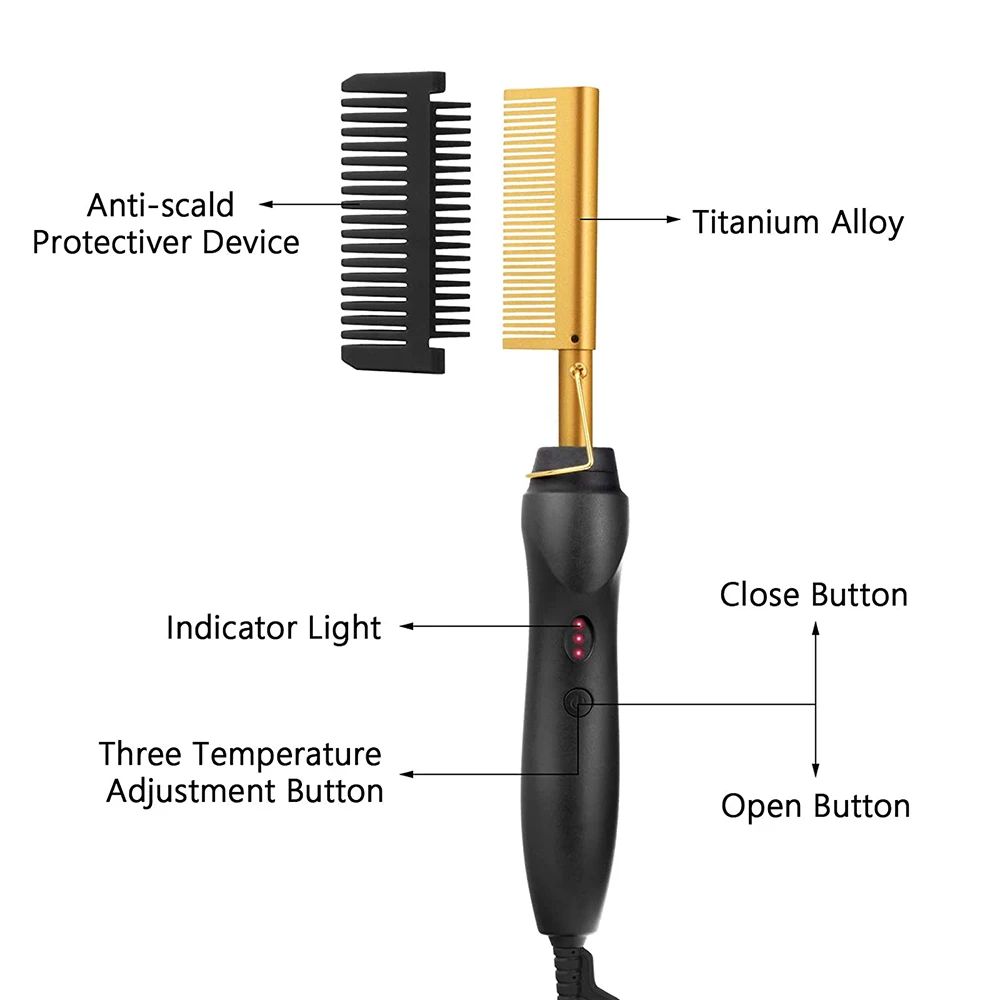 Electric Hot Heating Comb 3-in-1 Hair Straightener Hair Smooth Flat Iron Straightening Brush for wigs Curling Iron 6
