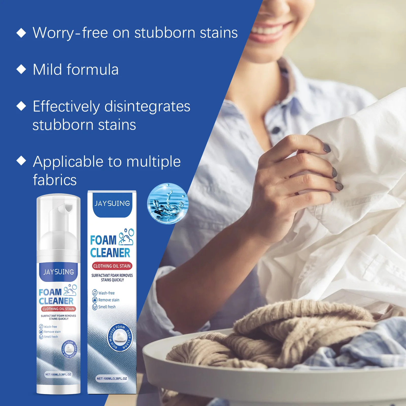 Jaysuing 100ml Foam Cleaning Spray Leather Clothing White Shoes Sofa Stubborn Dirt Stain Remove Dry Cleaning No Wash Freshing