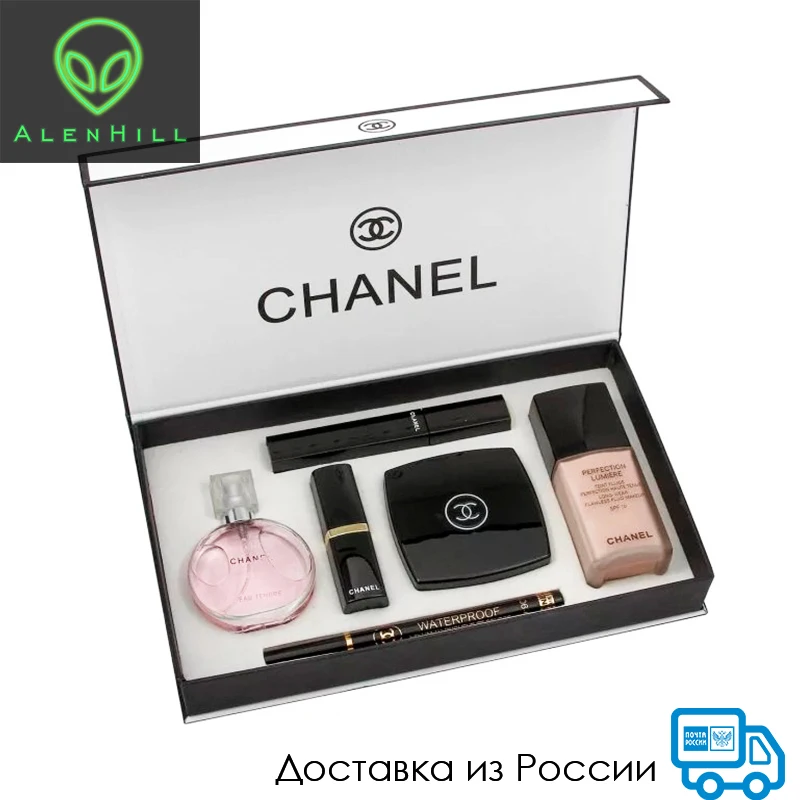 Gift Set of cosmetics Chanel 3 in 1 perfume chance tender, Coco Mademoiselle  15 ml lipstick bright red set of 3 items