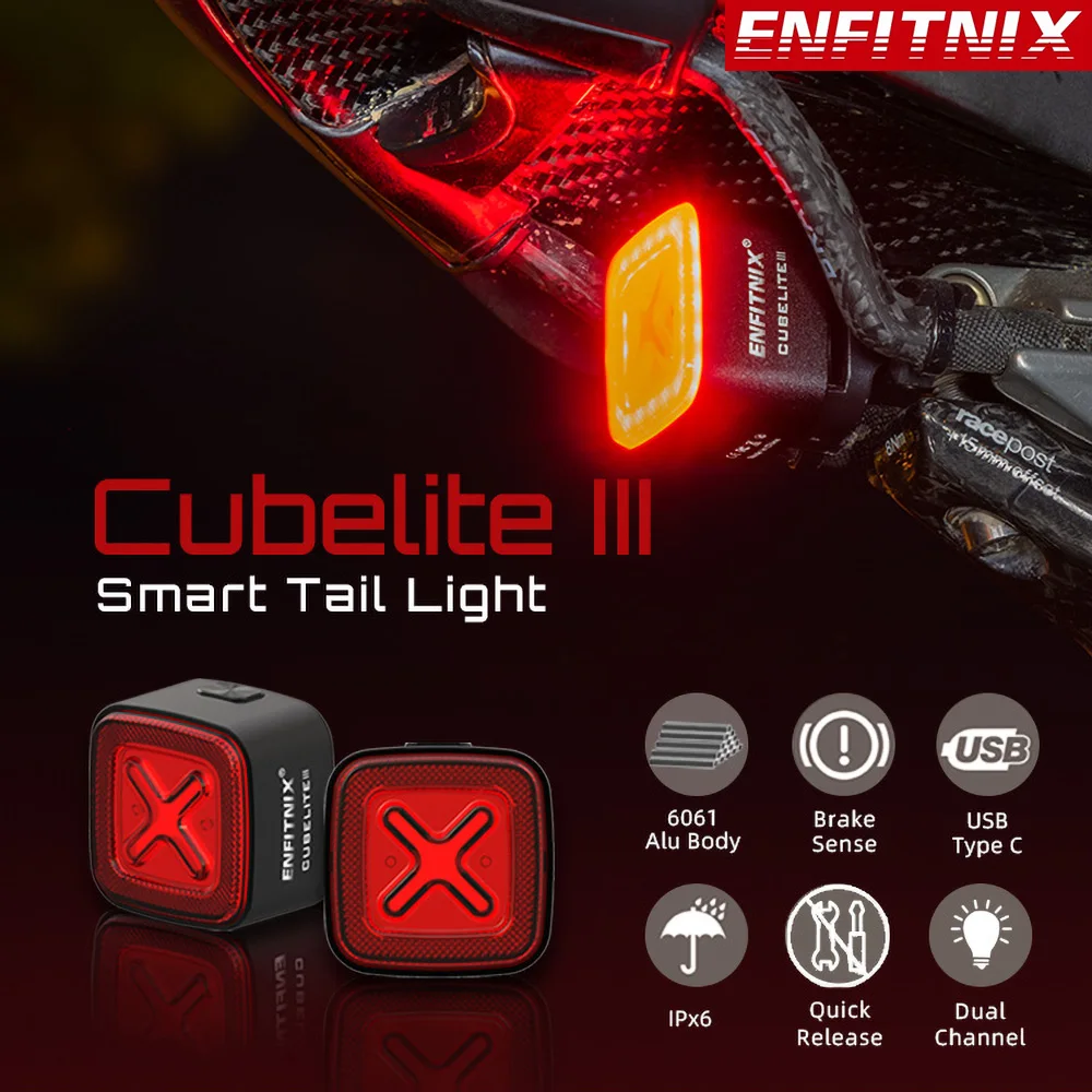 

Enfitnix CubeLiteIII Smart Bicycle Taillights Intelligent Sensor Brake Lights USB Road MTB CubeLite2 3 Ride Rear Tail Lights