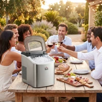 Machine à glaçons 20 kg/24 h avec réservoir d'eau de 3,2 L, chauffe-glaçons en acier inoxydable avec nettoyage automatique et minuterie, silencieuse, automatique, pour cuisine, fête, bureau, 25,2x36x37,1 cm, argent 4