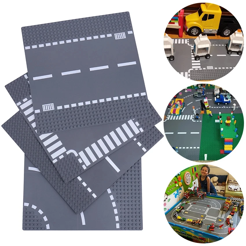 City Road Street Baseplate Classic Building Block Base Plate Kids DIY Assembly Building Blocks Toy Contruction Street View 1pc