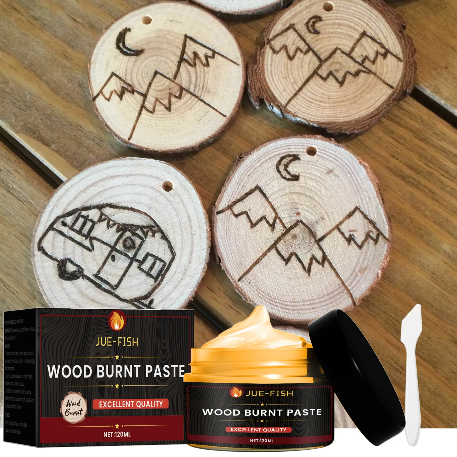 Jue-Fish Wood Heat Activated Paste DIY Crafting Stencil Wood Burning Accurately & Easily DIY Pyrography Designs Wood Burn Paste