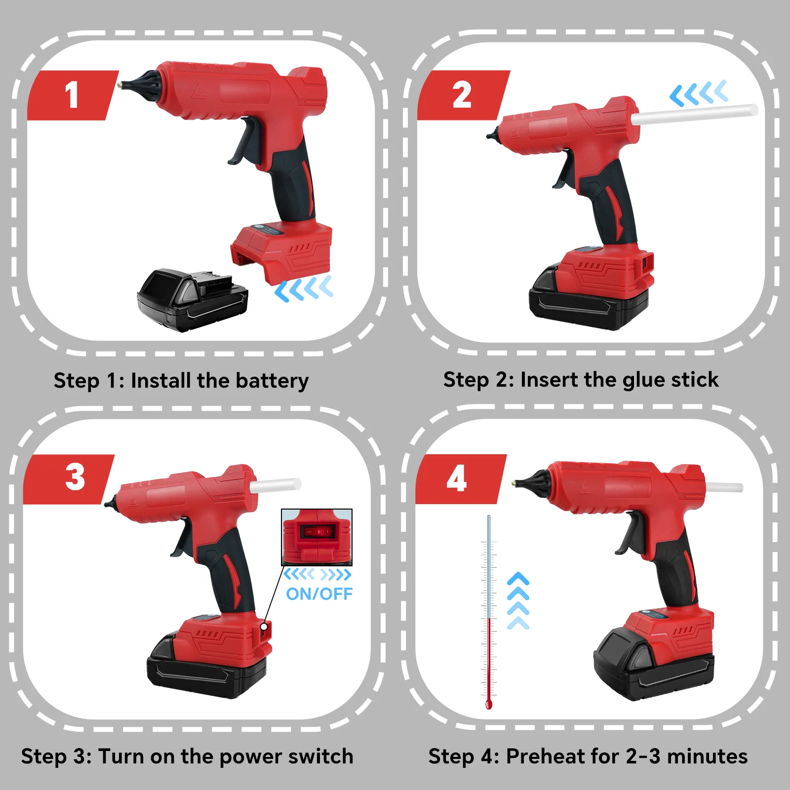 100W Cordless Electric Hot Melt Glue Gun Home Repair Tool with 10pcs 11mm Glue S