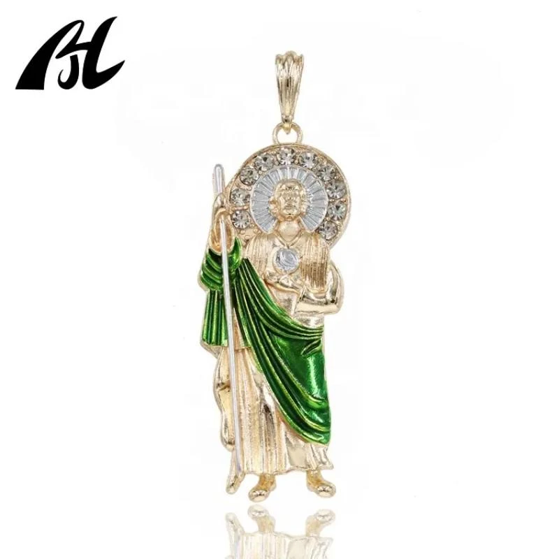 14k Real Solid 2 Tone Gold Cross San Judas Religious Pendant