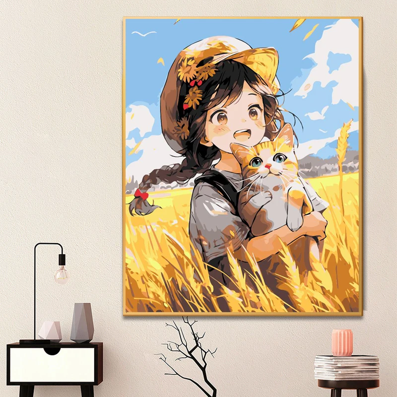 

Картина по номерам для взрослых и маленьких девочек, с кошкой