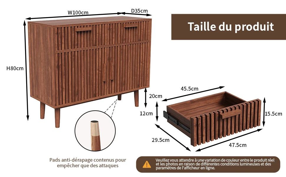 Holz-Aufbewahrungsmöbel, Buffet für Esszimmer, Küchenbuffets, 2 Schubladen und 2 Türen, cm Wohnzimmer-Küchenschrank – Detail 8