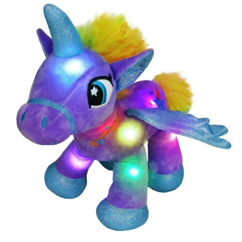 14'' Glow Unicorn Light Up Stuffed Animal Soft LED Horse Plush Toy Glitter Gift for Kids Boys Girls Companion Pet Present