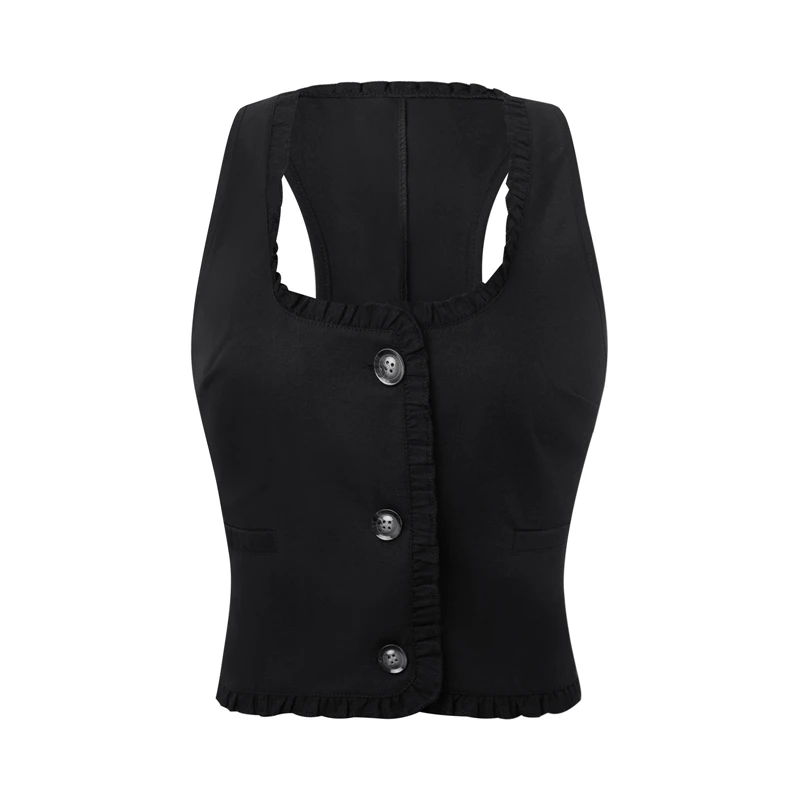 y2k PU Leather Vest Vintage Aesthetic Women V Neck Sleeveless Button Tank Tops 2000s Dark Academia Tshirt Waistcoat