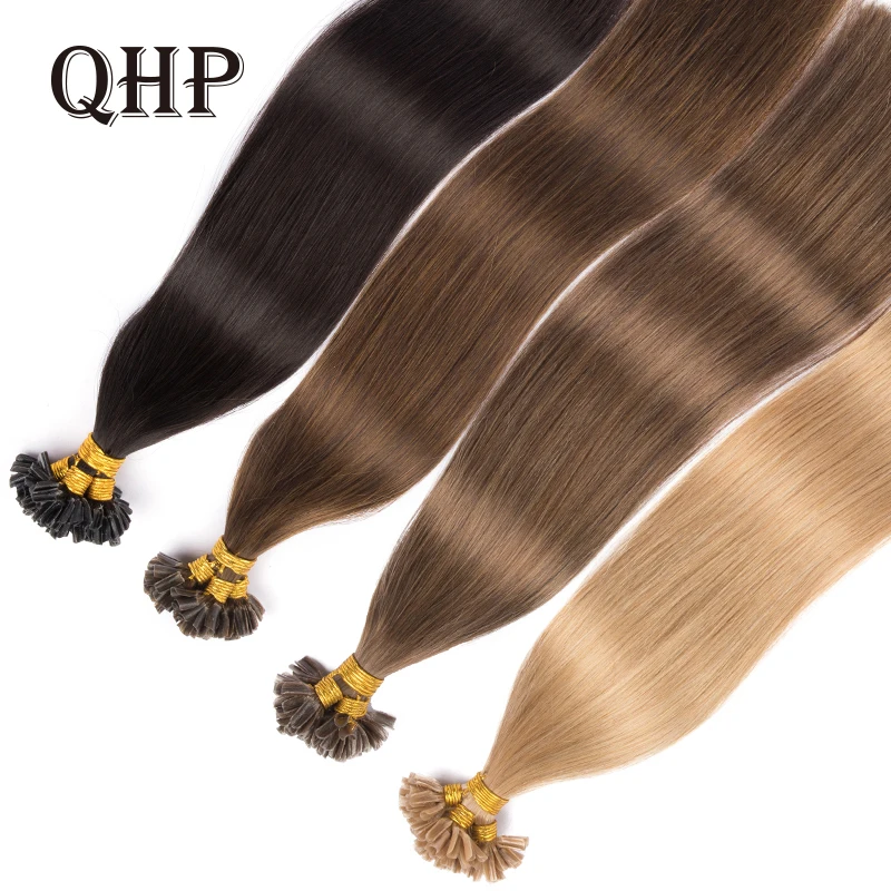 Natural Fusion Hair Extensions Straight Nail/U Tip Hair Extensions Human 0.8g 1g/Pc Keratin Capsules Blonde Black Colored