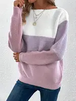 Elegant Three-color Patchwork Sweater Women Daily Commuter Casual Loose Jumpers Female Autumn Winter Knitted Thickened Warm Tops - Image 6
