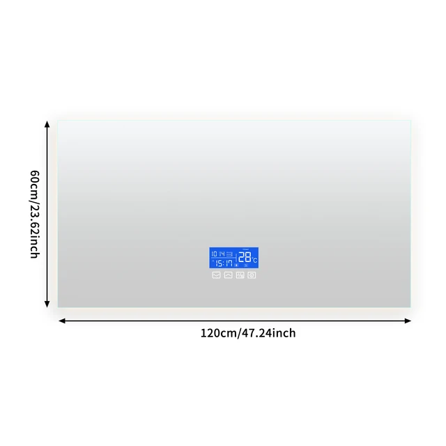 Specchio da bagno 60x120cm con illuminazione a LED, con Display antiappannamento, temperatura e 3 luminosità regolabili, rettangolo 6