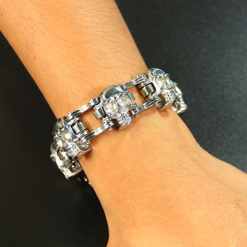 Men Skull Motorcycle Chain Bracelet 316L Stainless Steel stainless steel bracelet metal bracelet