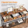 38" Console Sofa Table with 3 Fabric Drawers - Industrial Design with Storage Shelves - Rustic Brown Finish 4